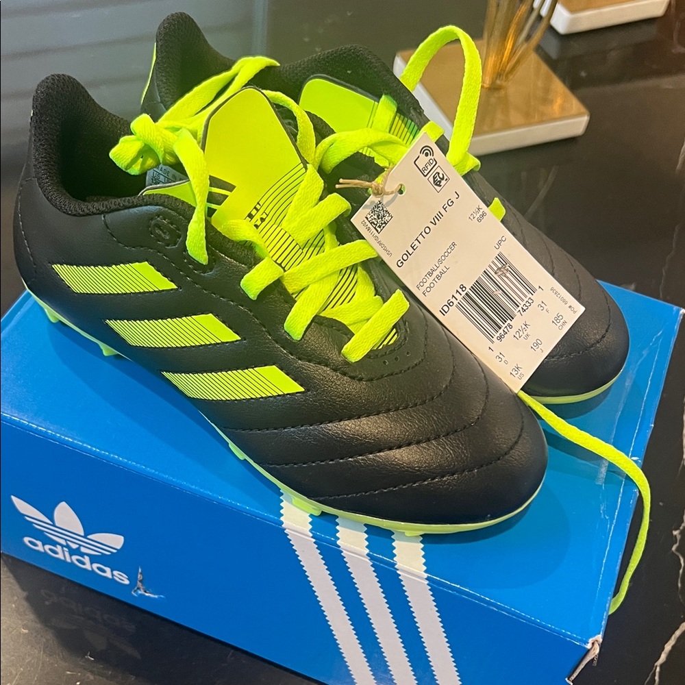 adidas Kids Black with Neon Yellow Soccer Cleats